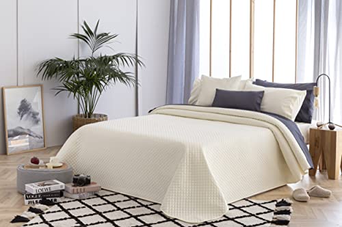 Todocama Thin Bedspread with Rhombus Design for Spring, Summer, Autumn and Winter, 100% Extra Soft Microfibre, Multi-purpose Bed Cover, 140/150/160-250 x 260 cm, Beige