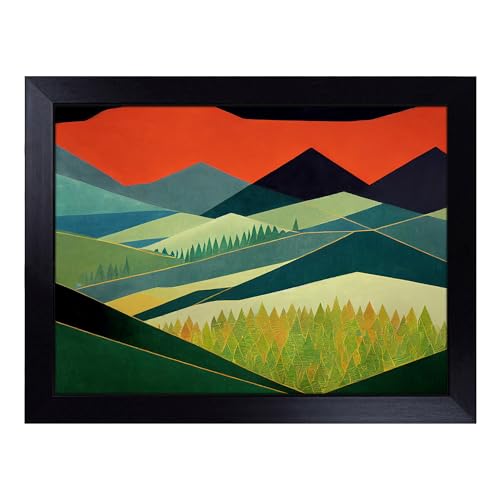 Lap Tray with Bean Bag Cushion, Peaceful Abstract Forest - Handmade in the UK, Raised Wooden Edge, Padded Cushion, Heat-Resistant Wipe-Clean Surface, for Meals, Laptops and Crafts