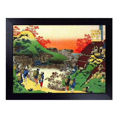 Lap Tray with Bean Bag Cushion, Hokusai Landscape Japanese Oriental Art - Handmade in the UK, Raised Wooden Edge, Padded Cushion, Heat-Resistant Wipe-Clean Surface, for Meals, Laptops and Crafts