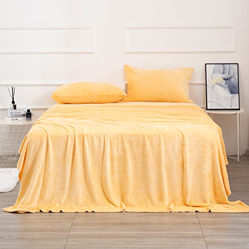 Best Season Micro Fleece Sheets Set Queen Size ??? No Pilling and Extra Soft Bed Sheets Set ??? Velvet Plush and Cozy Warmth Sheets with Deep Pocket (Queen, Yellow 4 Piece)