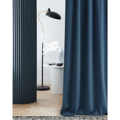 ROOM99 Laurel Curtain with Ruffle Tape, 140 x 260 cm, Width x Height Blackout Opaque Sliding Curtains, Living Room, Bedroom for Rail System, Dark Blue, Pack of 1