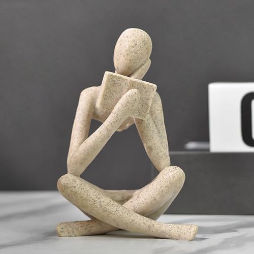 Gold Reading Women Statue, Thinker Sculptures, Abstract Art Ornament, Modern Aesthetic Figurine Decoration, Suitable for Home Living Room Bedroom Office Shelf Table Desk Bookshelf Decor, Gray, 0