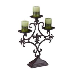 Relaxdays Candlestick Antique, 3 Arms, Outdoor Candlelight Holder, Tabletop Candlelight, Rustic, Cast Iron, Brown