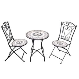 Mosaic Bistro Set 3 Pieces - 2 Folding Chairs and Round Table 60cm Medina Metal Outdoor Garden Furniture Set for Balcony, Terrace, Porch, Outdoor Dining