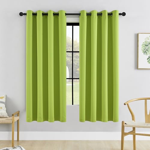 HUTO Blackout Curtain Panels 72 Inch - Window Treatment Energy Saving Thermal Insulated Solid Antique Copper Grommet Drapes for Living Room, 1 Pair, 52 by 72 Inch, Fresh Green