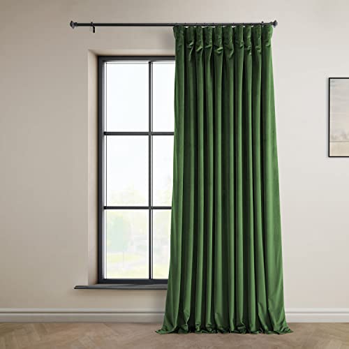 HPD Half Price Drapes Heritage Plush Velvet Curtains 96 Inches Long Room Darkening Curtains for Bedroom & Living Room 100W x 96L, (1 Panel), Eden Green