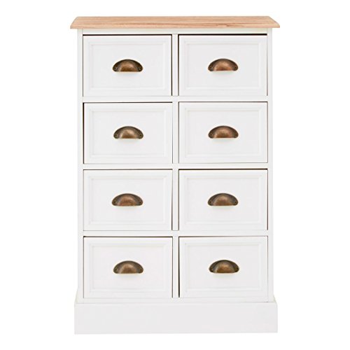 Premier Housewares Chest of 8 Drawers, Iron, MDF, Paulownia Wood, Plywood, White, One Size, 2405174