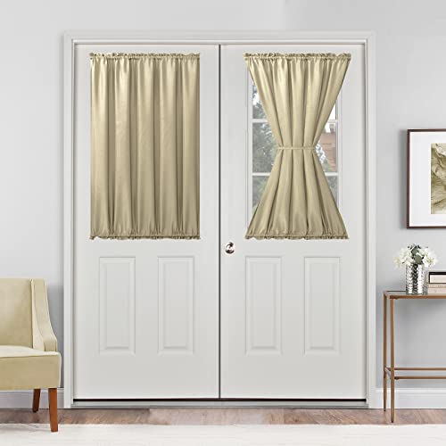 Hiasan French Door Curtains Privacy, Rod Pocket Semi Sheer Front Curtain for Door Window, 1 Panel (Khaki W 52 inch x L 40 inch)