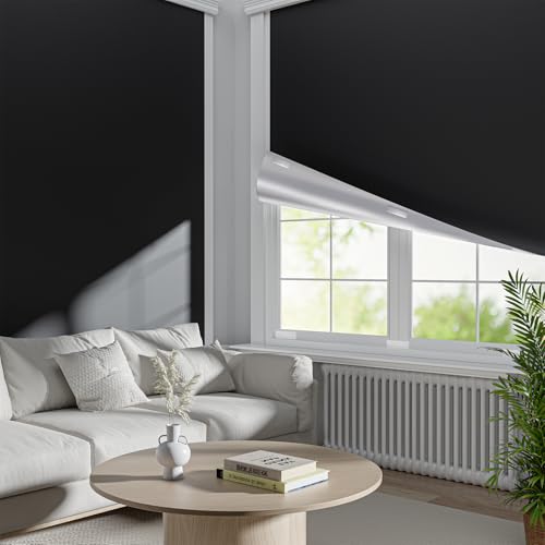 Dailycooper 24???x 64??? Portable Blackout Curtains for Bedroom, 100% Blackout Window Cover (Fits Windows 17???- 71??? Wide) for Indoor Use with Hook & Loop Strips, Temporary Blackout Shades for Travel