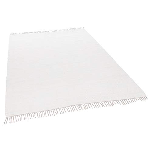 Theko Dhurry Rug 100% Cotton Flat Weave Rug Happy Cotton Hand Woven Colour: White 40 x 60 cm
