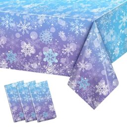 3PCS Winter Frozen Tablecloth Decorations, Blue and Purple Snowflake Winter Wonderland Disposable Rectangular PE Table Cover for Christmas Holiday New Year Birthday Party Decorations, 51.2x 86.6inch