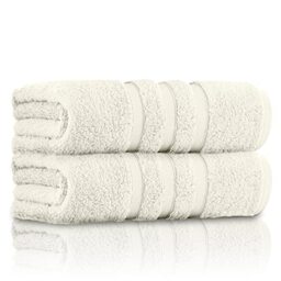GC GAVENO CAVAILIA Luxury Quality Zero Twist Bath Towels, Stripe Textured 100% Cotton 2 Pack Bath Sheets, Cream, 70x120 Cm