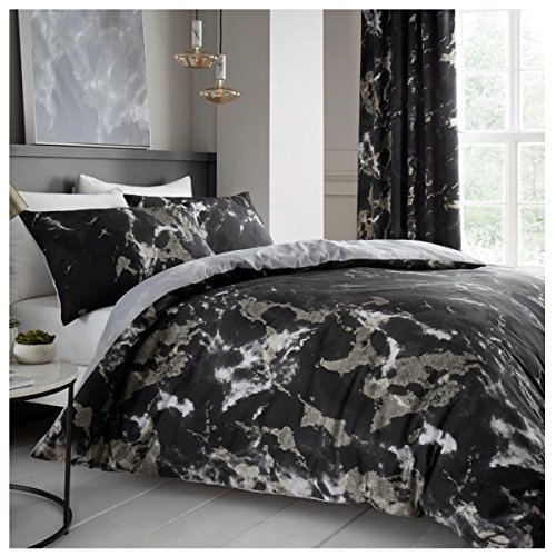 GC GAVENO CAVAILIA Easy Care Marble Duvet Cover, Reversible Soft & Cosy Quilt Bedding Set, Bedroom Accessory, Black, Kingsize