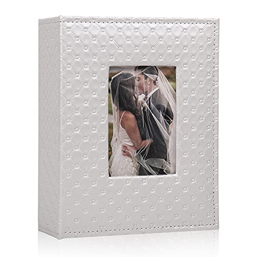 RECUTMS 200 Pocket Album 4x6 Mini Photo Album PU Leather Cover Wedding Album Family Baby Anniversary Graduation Travel Album Personalized Cover Photo Book (White)