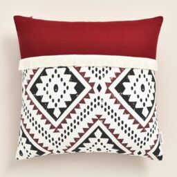 ROOM99 Soho 40 x 40 cm Decorative Cushion Cover Cushion Cover Decorative Cushion Throw Cushion Cover Decorative Aesthetic Modern Bedroom Living Room Boho Cotton with Fringes Dark Red Pack of 1