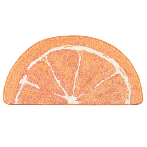 "TOWN & COUNTRY PLAY Citrus Slice Orange Half Circle Shaped Bath Mat, Absorbent Tufted Floor Mat, Non-Slip Backing, Machine Washable, Orange, 34.7""x18.1"""