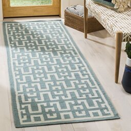 Safavieh Contemporary Indoor Flatweave Runner Area Rug, Dhurrie Collection, DHU621, in Seafoam / Ivory, 76 X 244 cm for Living Room, Bedroom or Any Indoor Space