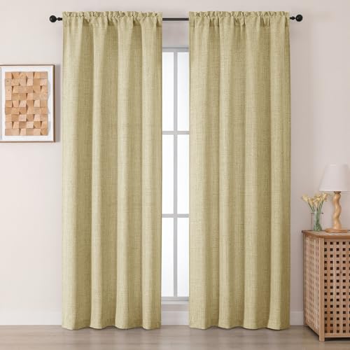 Chyhomenyc Curtains 72 Inch Length 2 Panels Set - Light Filtering Faux Linen Textured Living Room Curtains, Soft Airy Farmhouse Rod Pocket Window Drapes for Bedroom, Each 42Wx72L, Camel