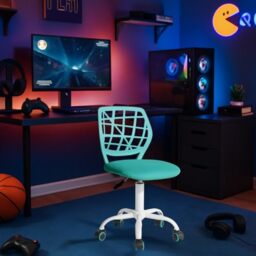 FurnitureR Ergonomic Computer Gaming Chair Home Entertainment Video and Computer Game,E-Sports Leisure Time Play for Teen Boy Girl,Height Adjustable with Lumbar Support,360 Swivel Caster,Green