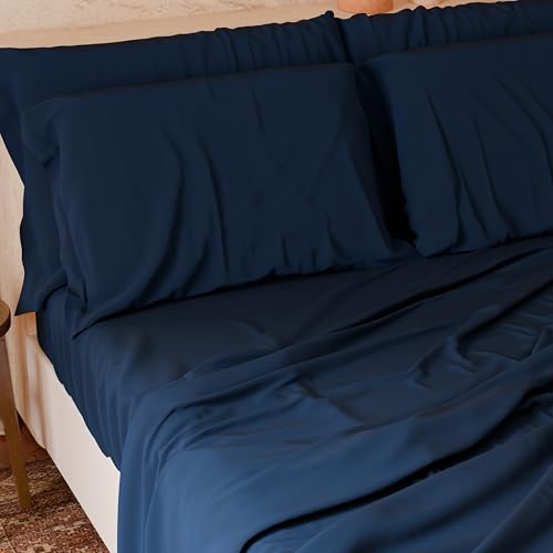 PETTI Italian Artisans - 4-Piece Maxi Double Bed Sheet Set, Soft and Breathable, Complete Bed Set with Top Sheet, Fitted Sheet with Elasticated Corners and 2 Pillowcases, Navy Blue Sheets