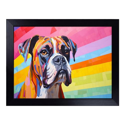 Lap Tray with Bean Bag Cushion, Boxer Dog Colour Field - Handmade in the UK, Raised Wooden Edge, Padded Cushion, Heat-Resistant Wipe-Clean Surface, for Meals, Laptops and Crafts