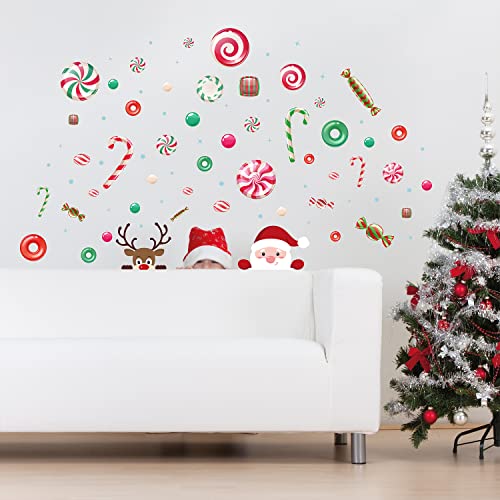 WALPLUS 160x135cm Christmas Combo Decorations Wall Stickers Santa and Rudolph in Candyland Wall Art Window Display Clings Display Decals Living Room Sale Clearance Home Living Room Bedroom DIY Gift