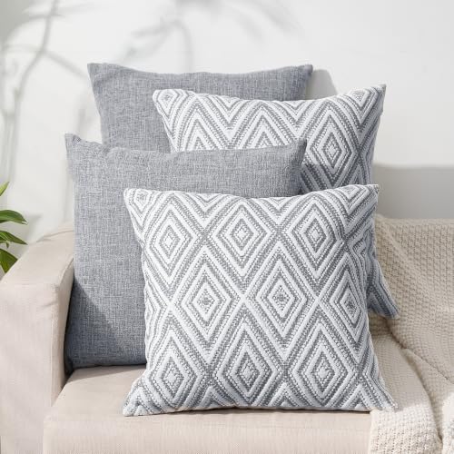 "HPUK Decorative Throw Pillow Covers Set of 4 Couch Pillows Accent Cushion Cover for Couch Sofa Living Room, 20""x20"" inches, Grey"