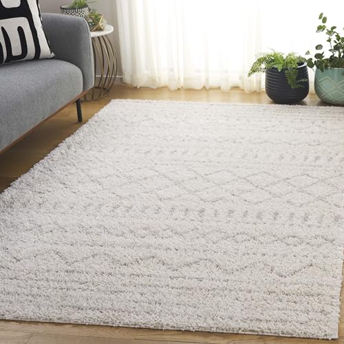 Safavieh Shag Rug for Living Room, Dining Room, Bedroom - Arizona Shag Collection, Short Pile, in Ivory and Beige, 122 X 183 cm