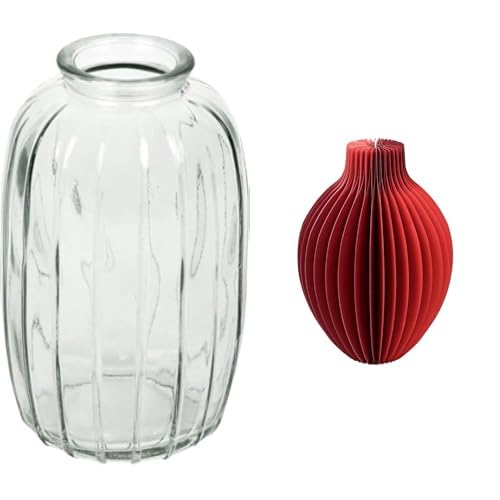 Talking Tables Clear Glass Bud Vase for flowers, s & Talking Tables Rote Wabenpapier-Vase mit Glasfläsc Table Decor Bundle
