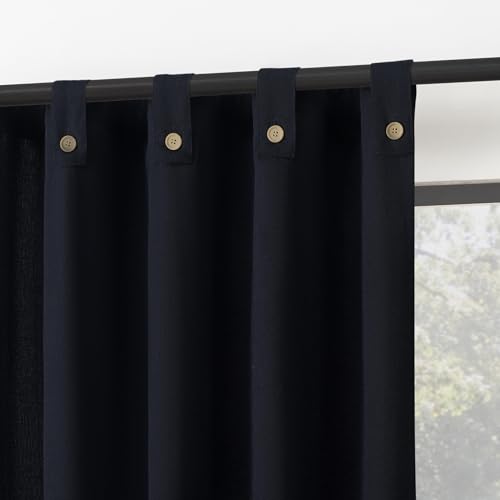 "Archaeo Cotton Blend Button Tab Top Curtain Panel, 40"" x 84, Navy Blue"