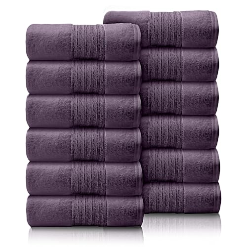 GC GAVENO CAVAILIA 12 Pack Face Towels Set (30x30 CM) - Cotton Face Cloths - Quick Drying & Highly Absorbent Fingertip Towel Washcloth For Bathroom, Spa, Gym Towels - Purple
