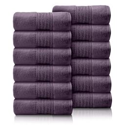 GC GAVENO CAVAILIA 12 Pack Face Towels Set (30x30 CM) - Cotton Face Cloths - Quick Drying & Highly Absorbent Fingertip Towel Washcloth For Bathroom, Spa, Gym Towels - Purple