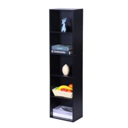 Relaxdays bookcase, HxWxD: 132 x 32 x 24 cm, 5 compartments, cube bookcase, open shelf for living room, black