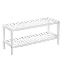 SONGMICS 2 Tier Bamboo Shoe Rack, Shoe Bench, Entryway, Living Room, Bathroom, 70 x 26 x 33 cm, White LBS02WT