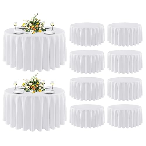 sancua 10 Pack Round Tablecloth White 90 Inch - Stain and Wrinkle Resistant Table Cloth, Washable Polyester Table Cover for Dining Table, Buffet Parties and Camping