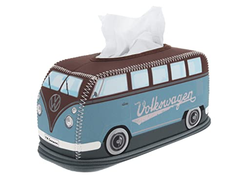 BRISA VW Collection - T1 Bus Camper Tissue Box Cover - Volkswagen Tissue Box Cover, napkins, refillable, robust for dining table, bathroom, camping, Petrol/Brown