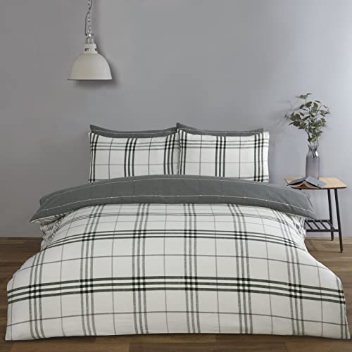 Rapport Home Harris Check Microfibre Grey Kingsize Duvet Cover Set - 180 TC reversible Duvet Cover Set