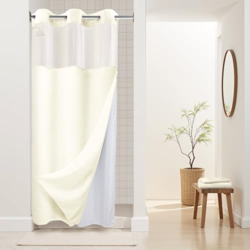 River Dream Stall Heavyweight No Hooks Required Dotted Waffle Weave Shower Curtain with Snap in Liner - 36W x 74H,Hotel Grade,Spa Like Bath Curtain,Graphite Cream