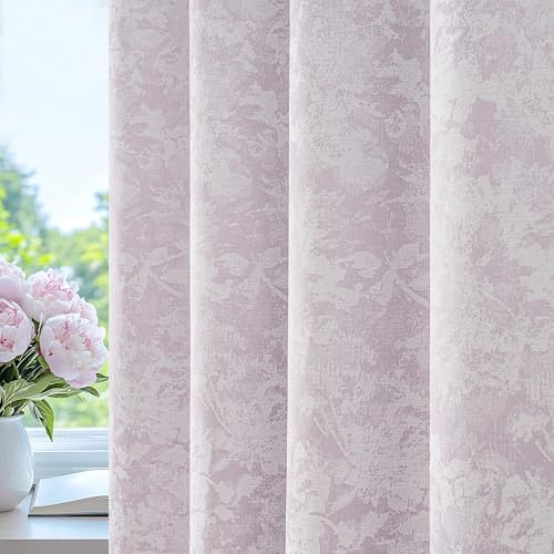 Beauoop Purple Floral Jacquard Blackout Curtains for Bedroom 52x96 2 Panels - Flower Chenille Room Darkening Drapes for Living Room 96 Inch Long Thermal Insulated Soundproof Window treatment Grommet