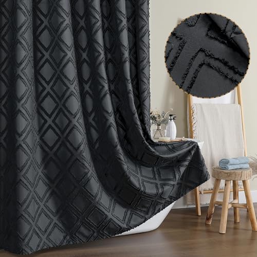 "OWENIE Black Shower Curtain, Jacquard Clip Fabric Boho Shower Curtains for Bathroom, Geometric Lightweight Fabric Bathroom Shower Curtain, Elegant Modern Luxury Hotel Style Design, 72"" W x 78"" L"