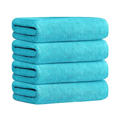 "JML Microfiber Bath Towels, 4 Pack, 30"" x 60"", Aquamarine - Oversized, Ultra Soft, Super Absorbent, Fast Drying, Perfect for Bathroom, Shower, Sauna, Yoga, Gym"