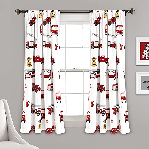 "Lush Decor Make A Wish Fire Truck Window Curtain Panel Pair, 63"" Long x 52"" Wide, Red & White"