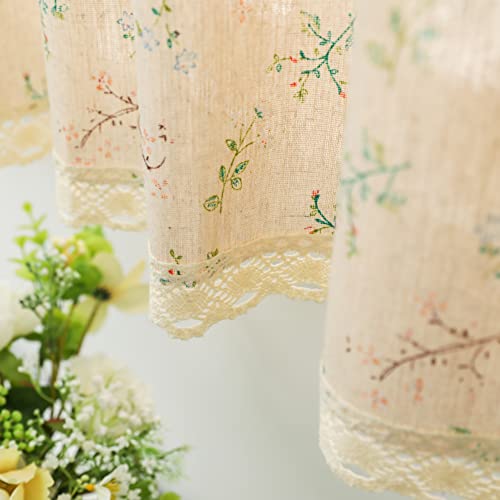 Moslovstar 1 Pcs Beige Retro Curtain Cotton Linen Semi Sheer Privacy Window Treatment Rod Pocket Farmhouse Curtain with Lace Hem, 56 by 74.8 Inch