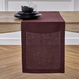 Solino Home Burgundy Linen Table Runner ??? 100% Pure Linen 14 x 90 Inch Table Runner for Fall, Halloween, Thanksgiving, Christmas ??? Handcrafted and Machine Washable ??? Classic Hemstitch