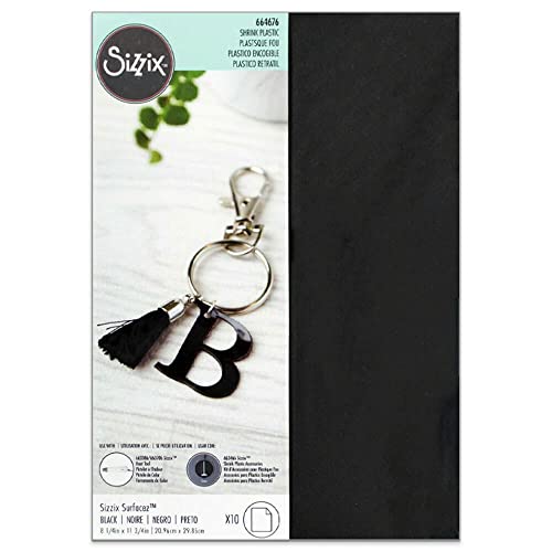 "Sizzix Shrink Plastic, 8 1/4"" x 11 3/4, Black Gloss, 10 Sheets"