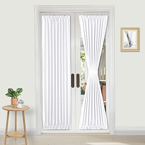 DWCN French Door Curtains – Rod Pocket Thermal Blackout Curtain for Doors with Glass Window, Kitchen and Patio Doors for Privacy, 25 X 72 Inches Long, 1 Curtain Panel with Tieback, Pure White