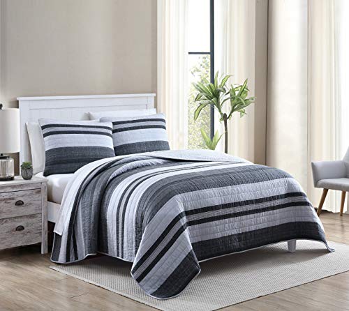 Nautica Home - Ardmoore Collection - Premium Cotton Ultra Soft Quilt Coverlet, Comfortable 2 Piece Bedding Set, All Season Stylish Bedspread, Twin, Grey