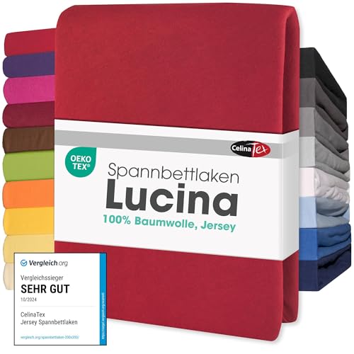 CelinaTex Lucina Topper Fitted Sheet Divan Cover Cotton 180x200-200x200 cm ruby red