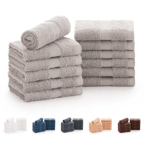 Todocama - Set of 12 Hand Towels (30x30 cm) 100% Soft and Absorbent Cotton, 550 gsm Premium, (Light Grey)