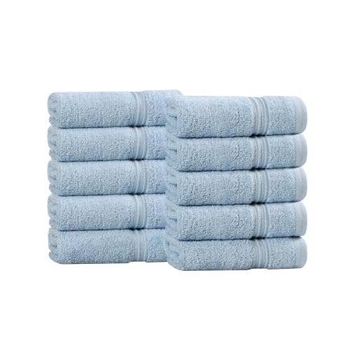 "Superior Classic Ultra-Soft Absorbent 10-Piece Egyptian Cotton Face Towel Set, 13"" x 13"" Light Blue, 10 Pieces"
